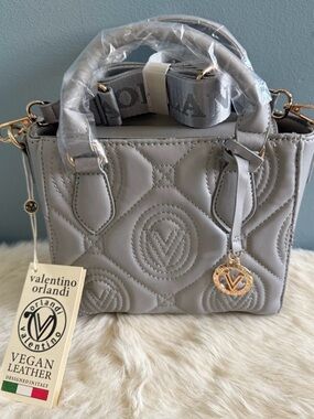 Valentino Orlandi Medium Quilted Light Grey Convertible Crossbody Tote Bag